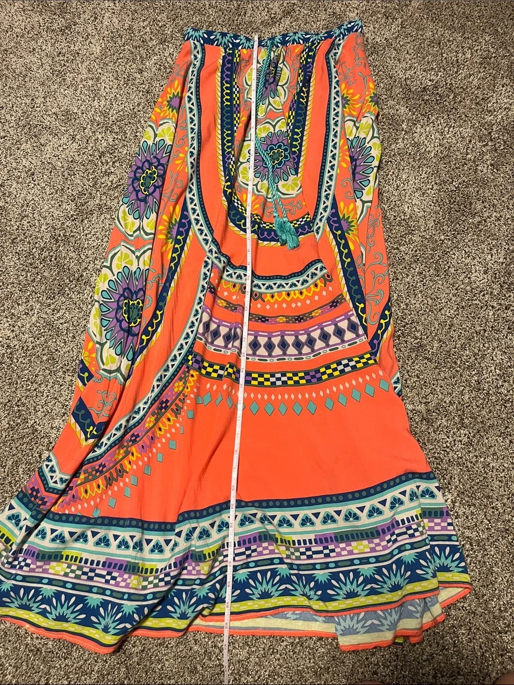 WEEKEND SALE! Flying Tomato Coral and Blue Paisley Maxi Skirt-Medium